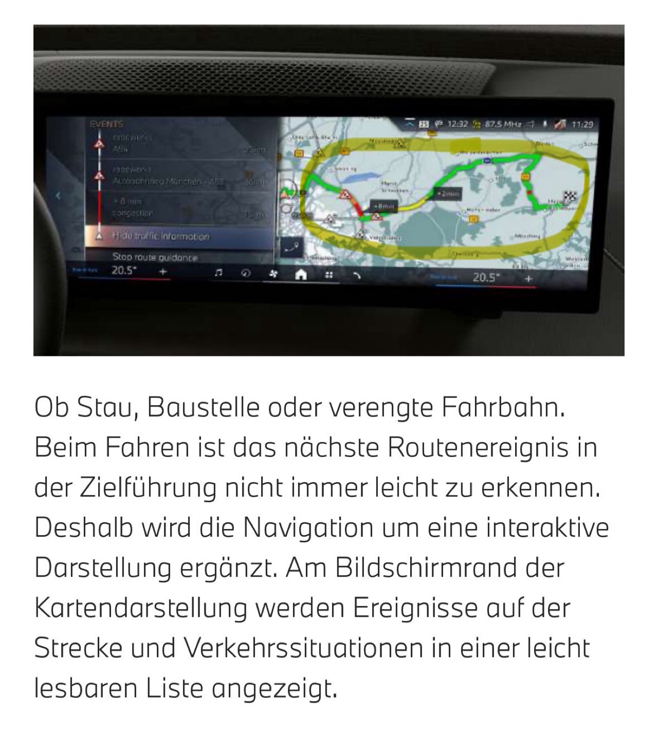 Verkehrsinformation entlang der Route