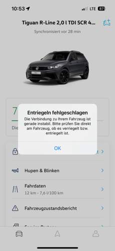 Entriegeln fehlgeschlagen
