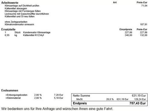 Angebot Reparatur