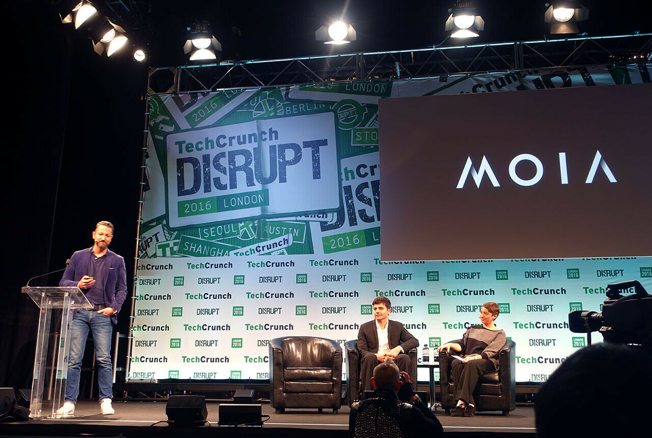 Moia-CEO Ole Harms (links) stellte die neue VW-Mobilitätsmarke auf der Technologie-Konferenz "Tech Crunch Disrupt" in London vor
