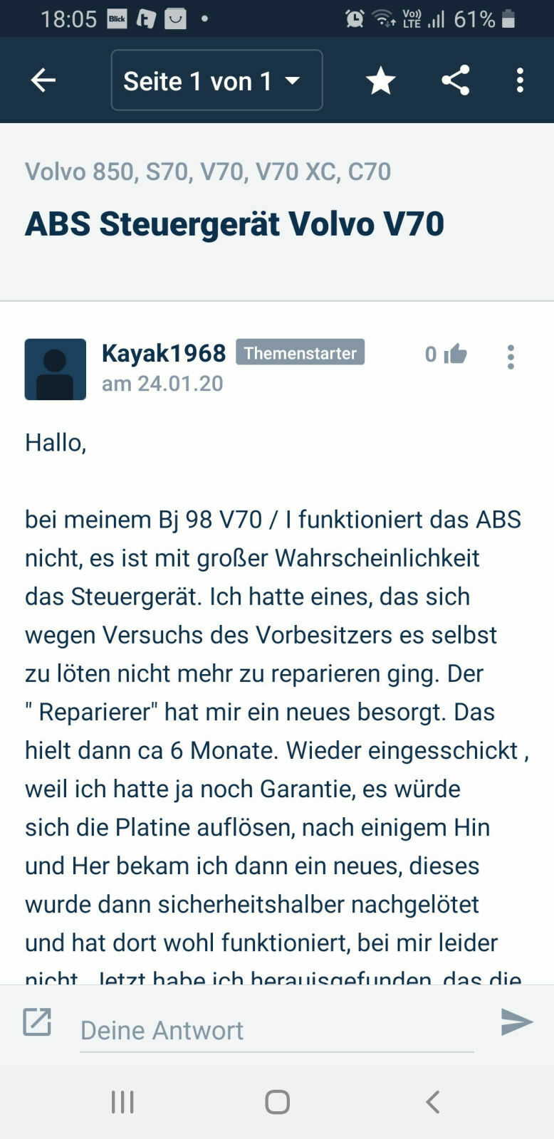 Volvo 850 BJ 6/1996 ABS & TRACS Leuchte geht nicht mehr aus
