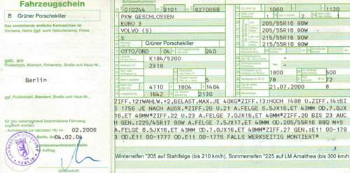 Fahrzeugschein V70 T5
