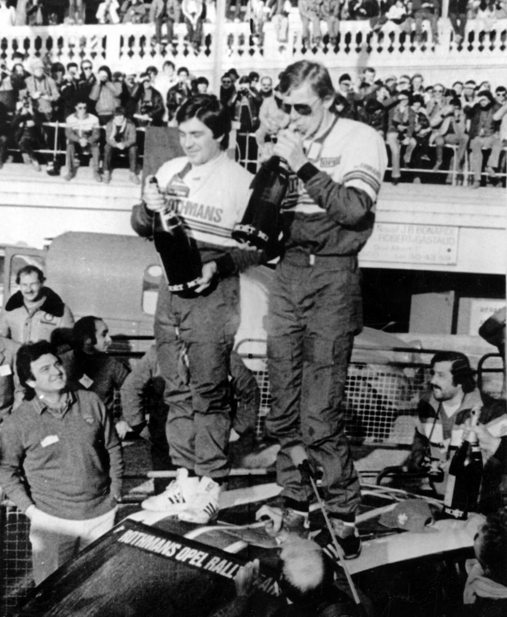 Röhrl und Geistdörfer feiern am 22. Januar 1982 den Sieg bei der Rallye Monte Carlo