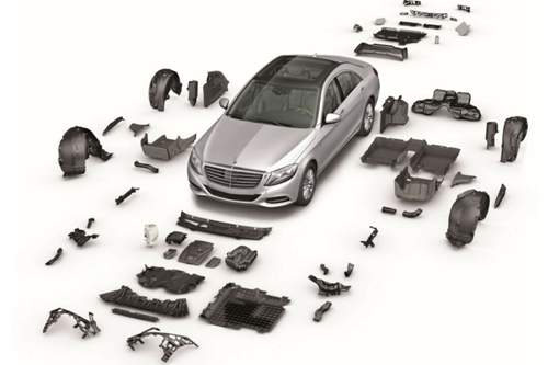 Fast alle schwarzen Kunststoffteile der Außenhaut der Mercedes S-Klasse sind aus recycelten Stoffen