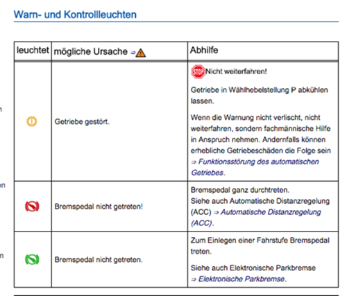 Warnlampe Gang einlegen (DSG)