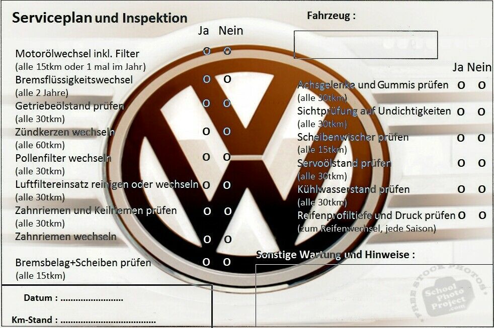 VW Serviceplan / Serviceheft - selber machen / Download