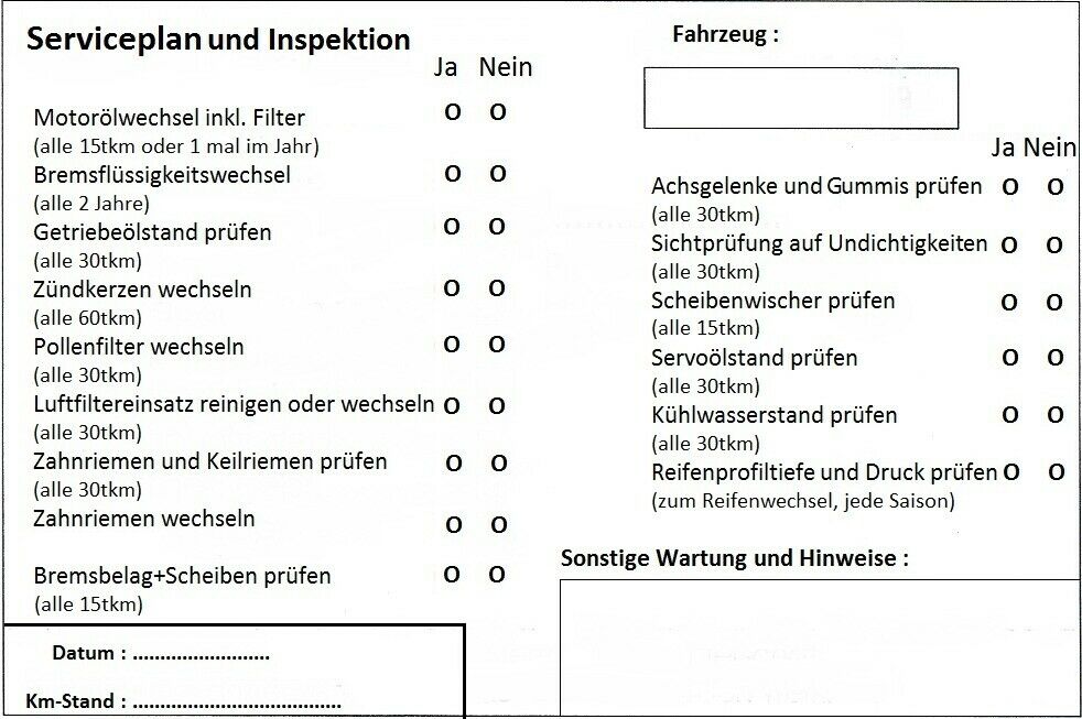 VW Serviceplan / Serviceheft - selber machen / Download