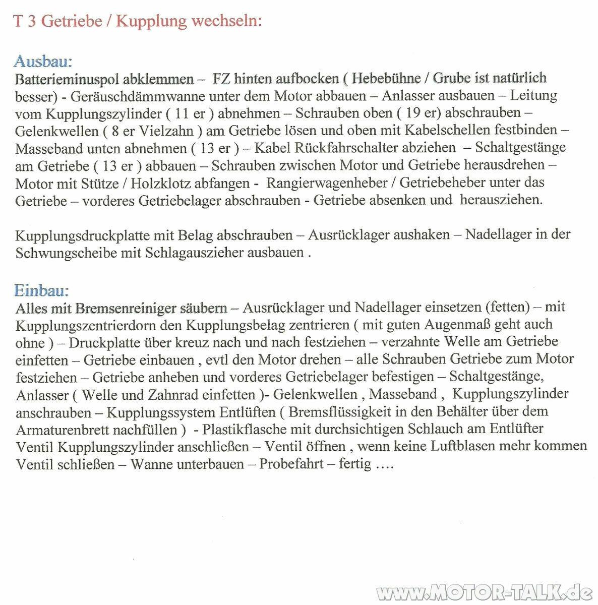 VW T3 1.6D Gänge lassen sich nicht zurückschalten.