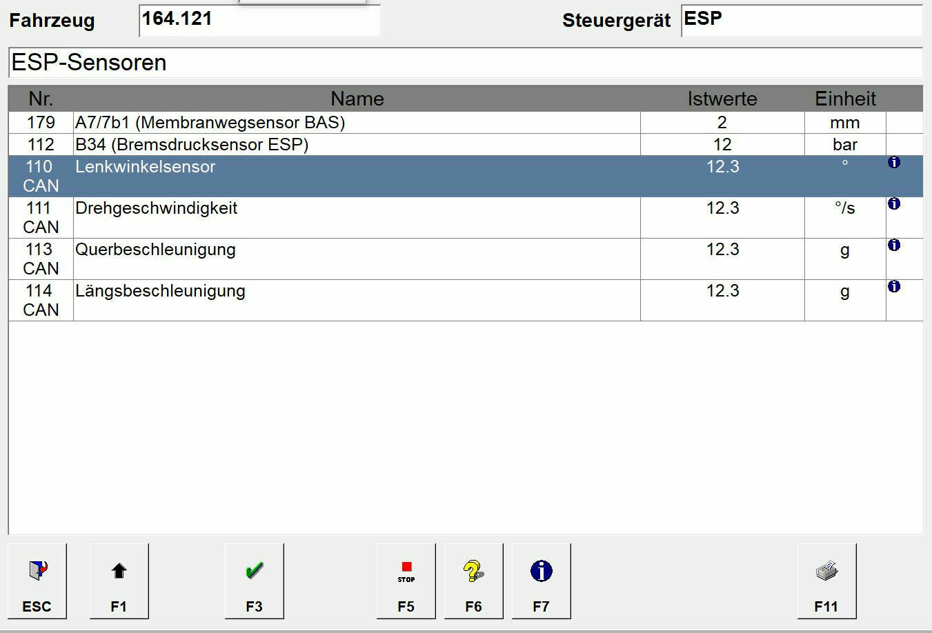 W164 Lenkwinkelsensor ESP Leuchtet