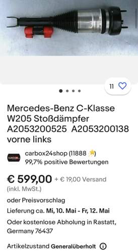 Gebrauchter Airmatic Dämpfer VA W205