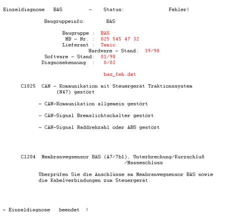Diagnose Bremsassitenzsystem