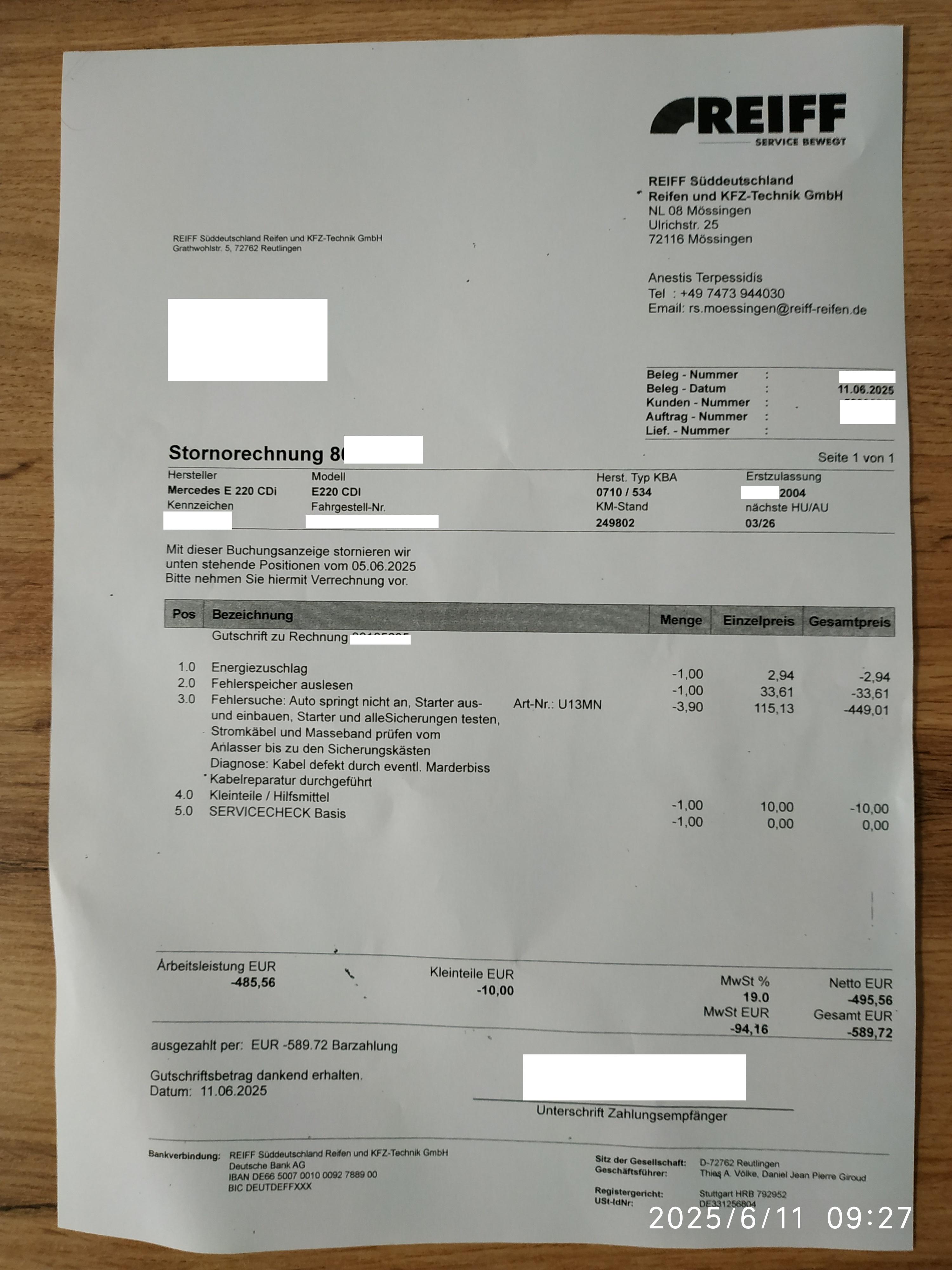 W211 220CDI Anlasser keinen Strom, Werkstatt will über 600€ für Reparatur