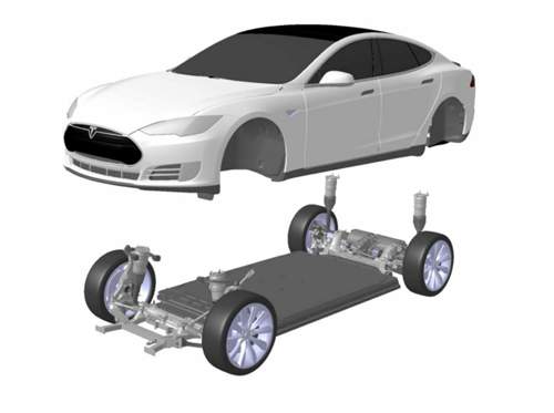 Überdurchschnittlich viel Stromspeicher: Teslas Model S hat Lithium-Ionen-Batterien mit einer Kapazität von bis zu 85 Kilowattstunden (kWh) an Bord - verteilt fast über die ganze Fläche des Fahrzeugbodens
