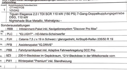 Tiguanbestellung