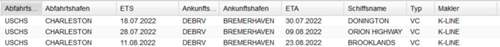 Fahrplan ex Charleston