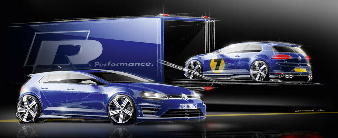 Die Skizze zeigt den Golf R betont sportlich