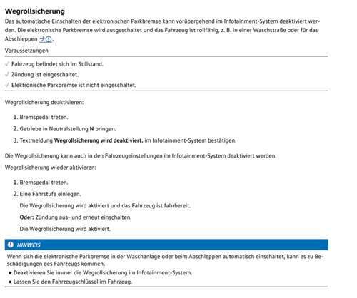 Wegrollsicherung