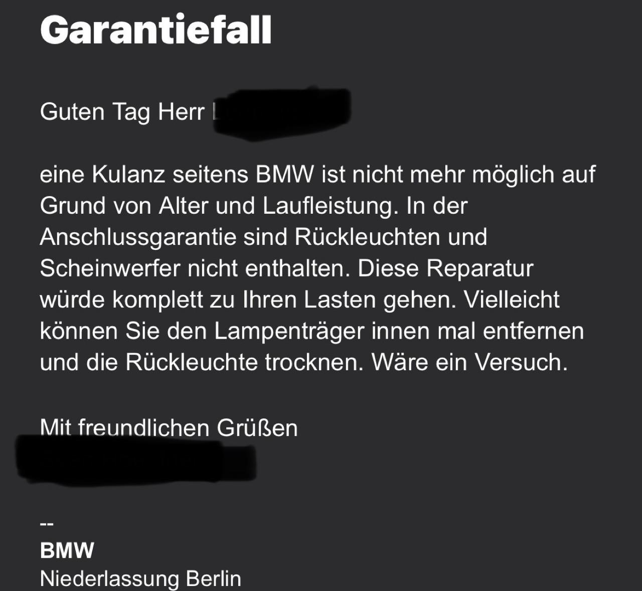 Wasser in den Rückleuchten