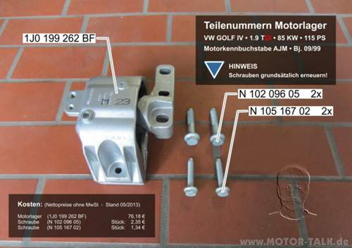 Motorlager Teilenummern