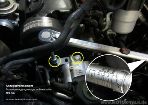 Aggregatelager an Motorhalter