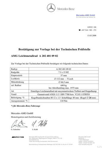 Teilegutachten AMG Felge