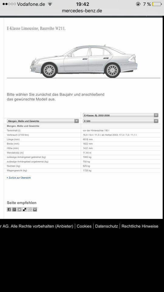 Welche Anhängelast hat eine 220 CDI Limousine mit Automatik, welche ein 270er mit Automatik?