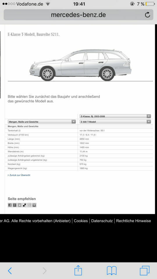 Welche Anhängelast hat eine 220 CDI Limousine mit Automatik, welche ein 270er mit Automatik?