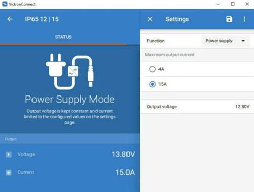 Screenshot VictronConnect App Power Supply Mode (von: Offgridtec GmbH).jpg