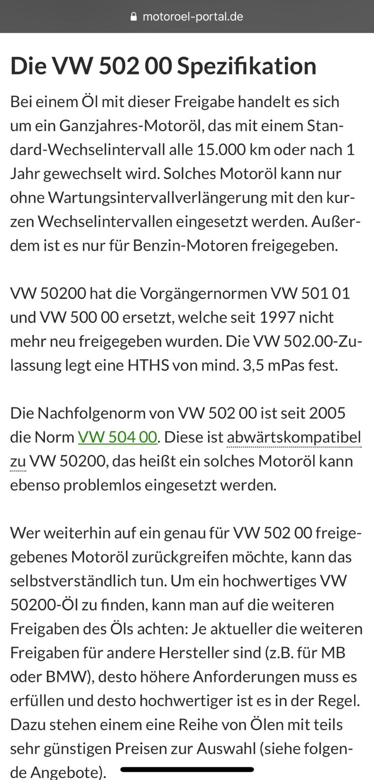 Welches Motoröl für CNG-Fahrzeug (nur VW). Ist 50200 wirklich Pflicht? Kein anständiges Öl möglich.