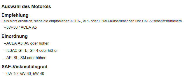 Welches Motoröl für KIA Ceed 1,6 GDI (135PS)?