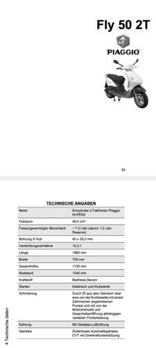 Handbuch Piaggio Fly 50 2T - Tech. Spez.