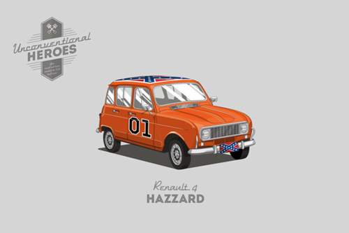 Wer hier durchs Fenster einsteigt, muss sehr gelenkig sein: Ein Renault 4 für die Dukes of Hazzard