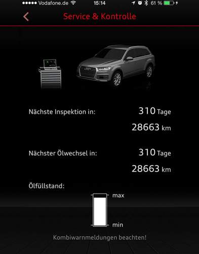 Mit einer App lassen sich bei Audi zahlreiche Fahrzeuginformationen auf dem Smartphone ablesen
