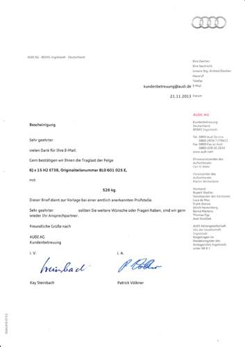 Traglastbescheinigung