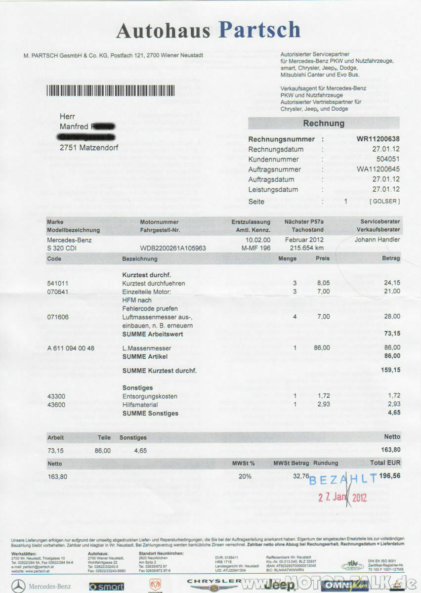 Wer weiß was? 320CDI R6 qualmt plötzlich wie Russischer Kieslaster :(