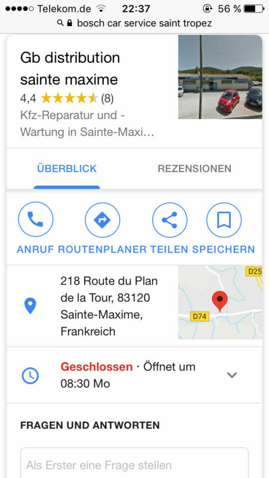Werkstatt Suche in Nizza, Cannes, St. Tropez...