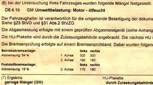 HU Bericht VW Passat Variant Bremswerte