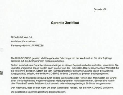 Garantieerklärung für Partnerbetrieb