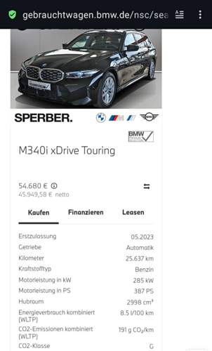 Vergleichsfahrzeug Daten