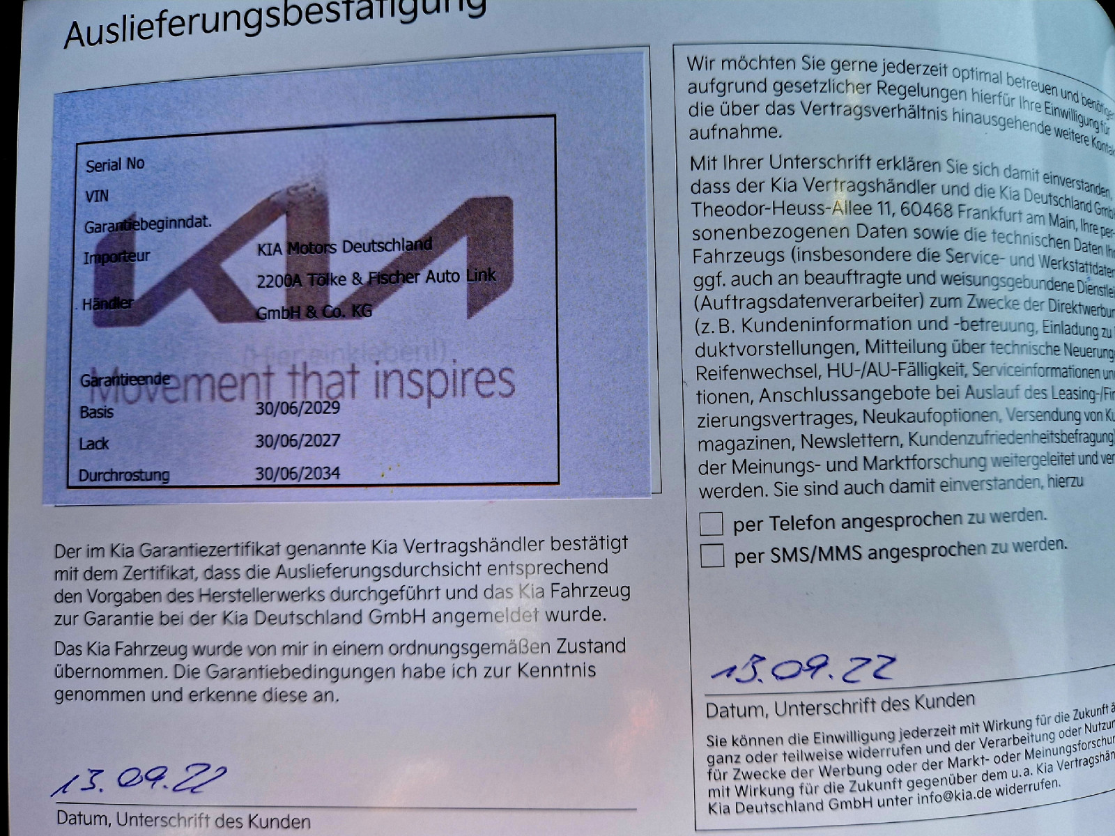 Wichtige Bedingung für den Erhalt der Garantie