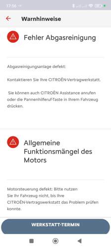 Aus der Citroen App zu meinem Auto