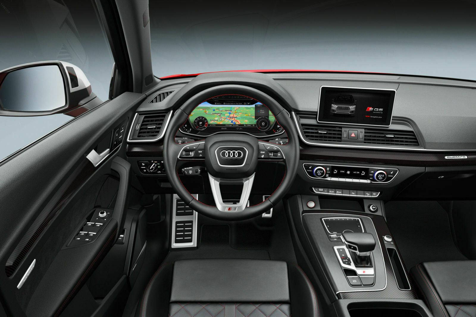 Der Innenraum des Audi SQ5: Virtuelles Cockpit (optional), Carbon, Leder, Alcantara
