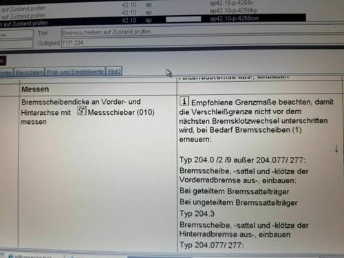 MB WIS W204 Bremsscheibenwechsel Vorgabe