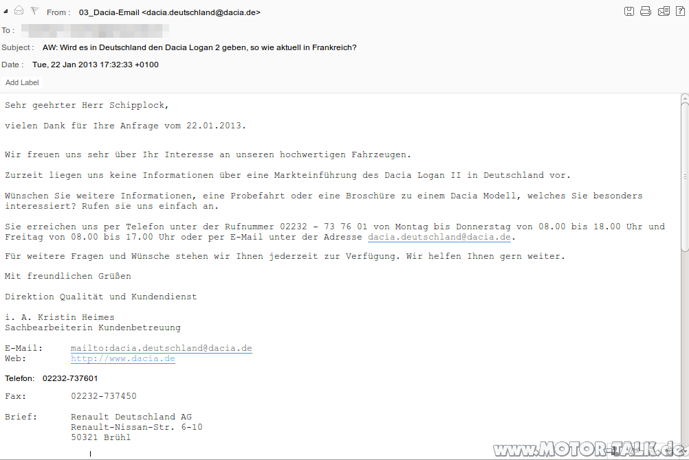 Wird es gar keinen Logan 2 Stufenheck in Deutschland geben?