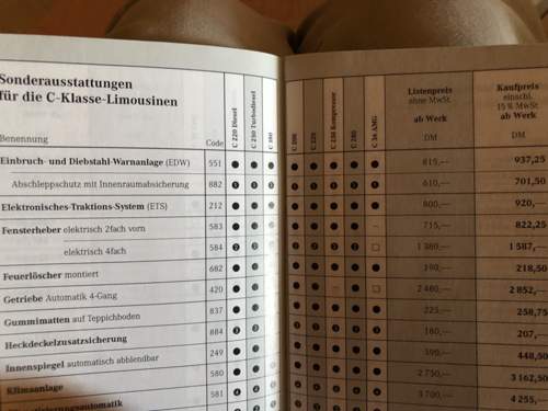 Preisliste Sonderausstattungen