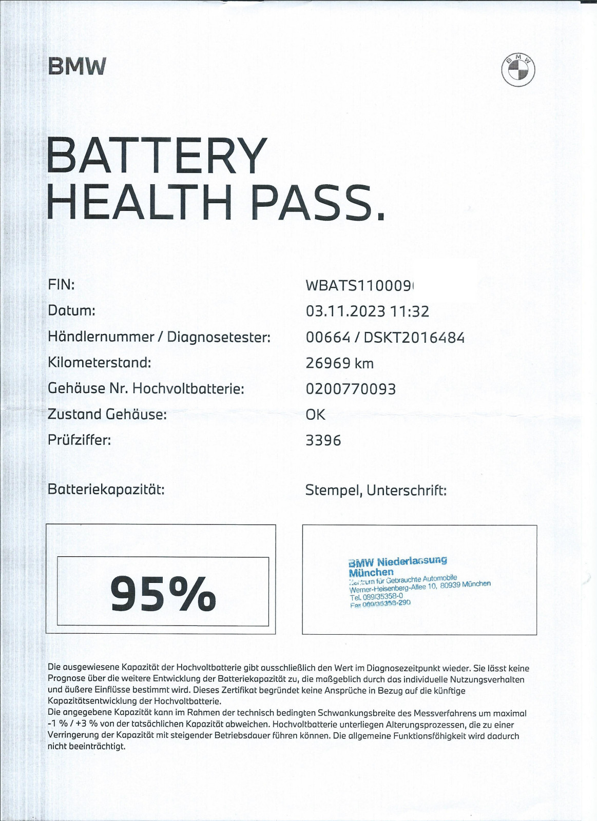 X3 xDrive 30e - Batteriekapazität 87% nach 3 Jahren bei ca. 38.000 km