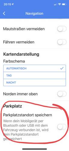 Google Maps iOS Parkplatz