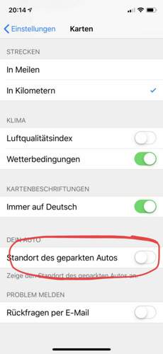 Karten iOS Parkplatz
