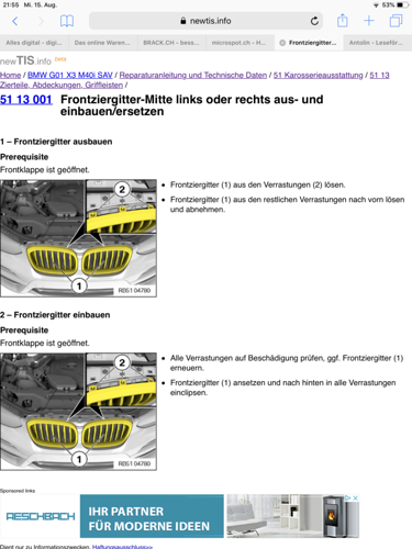 Frontziergitter entfernen