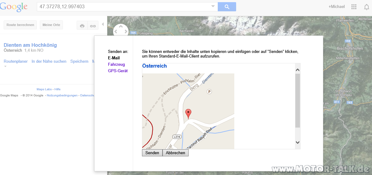 Zieleingabe "MyAudi" über das neue Google Maps
